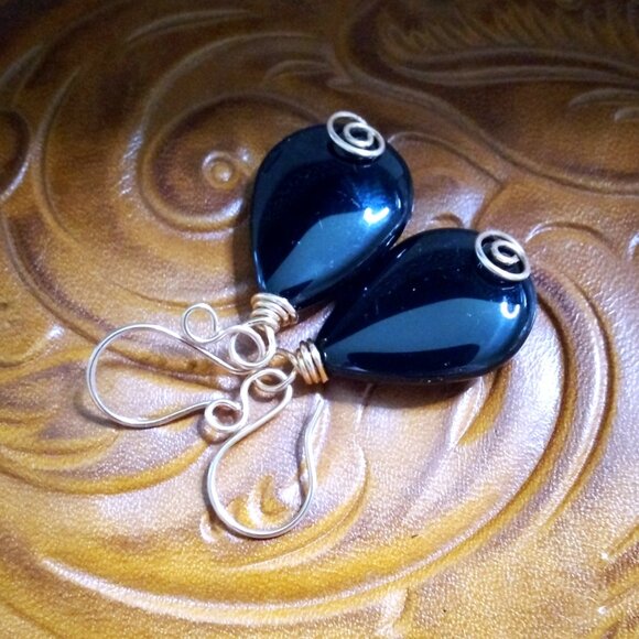 Soul Cleansing: Massive Black Agate Teardrop Dangle Earrings! Calmness +Strength - Picture 6 of 10